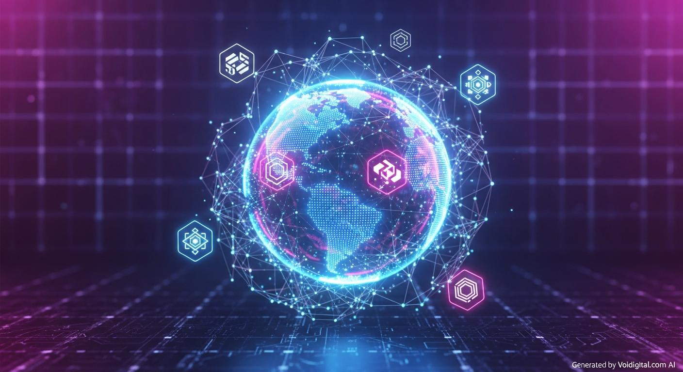 Web3 vizyonunu temsil eden bir grafik, arka planda blockchain teknolojisi ile